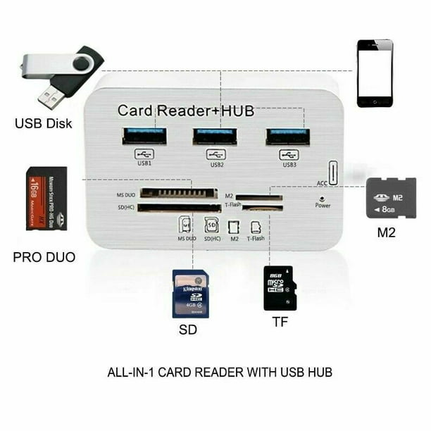USB 3.0 Multiple 2 Port Hub & 2.5 SATA & TF SD MS Card Reader For Laptop & PC Computer 